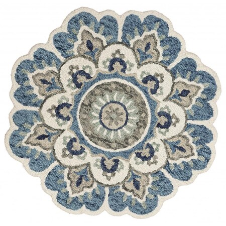 Palacedesigns 4 ft. Round Blue Modern Floral Area Rug PA3093105